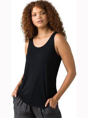 Prana Foundation Black Semi-Sheer Scoop Neck Tank Top